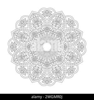 Paisible Mindfulness Mandala Coloring Book page pour kdp Book Interior. Pétales paisibles, capacité à se détendre, expériences cérébrales, Harmonious Haven, Peacefu Illustration de Vecteur