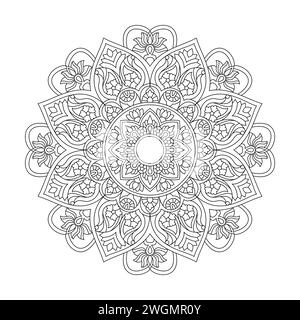 Mystique paisible Mandala Coloring Book page pour kdp Book Interior. Pétales paisibles, capacité à se détendre, expériences cérébrales, Haven harmonieux, P paisible Illustration de Vecteur