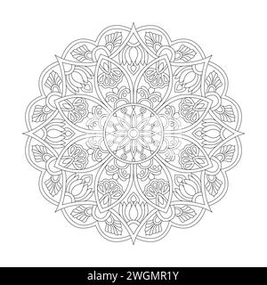 Paisible Floral Elegance Mandala Coloriing Book page pour KDP Book Interior. Pétales paisibles, capacité à se détendre, expériences cérébrales, Haven harmonieux, pois Illustration de Vecteur