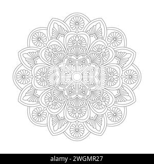 Mystique Abstract Mandala Coloring Book page pour kdp Book Interior. Pétales paisibles, capacité à se détendre, expériences cérébrales, Haven harmonieux, P paisible Illustration de Vecteur