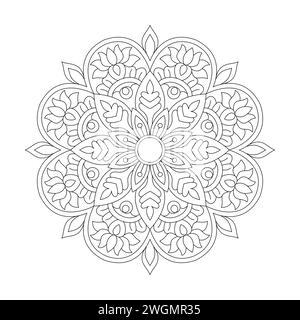 Paisible relaxation Mandala Coloring Book page pour kdp Book Interior. Pétales paisibles, capacité à se détendre, expériences cérébrales, Haven harmonieux, paisible Illustration de Vecteur