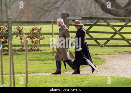 Pic daté du 4 février montre les dernières images du roi Charles et de la reine Camilla à l'église de Sandringham, Norfolk avant le diagnostic de cancer. Banque D'Images