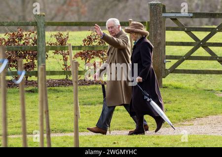 Pic daté du 4 février montre les dernières images du roi Charles et de la reine Camilla à l'église de Sandringham, Norfolk avant le diagnostic de cancer. Banque D'Images