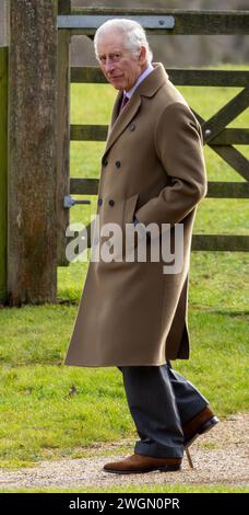 Pic daté du 4 février montre les dernières images du roi Charles et de la reine Camilla à l'église de Sandringham, Norfolk avant le diagnostic de cancer. Banque D'Images