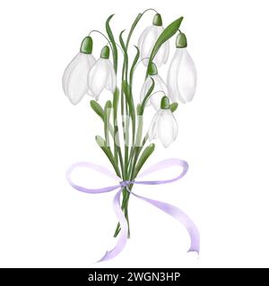 Snowdrops fleurs d'aquarelle dans une peinture à la main de bouquet. Clip art sur fond isolé. Premières plantes de printemps. Pour concevoir des cartes pour la fête des mères et Banque D'Images