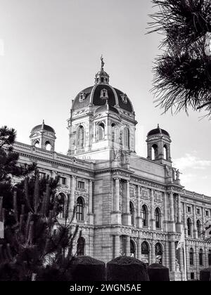 Dans une symphonie en niveaux de gris, Kunsthistorisches Museum Wien témoigne de la grandeur architecturale et du patrimoine culturel, invitant à la réflexion au milieu Banque D'Images