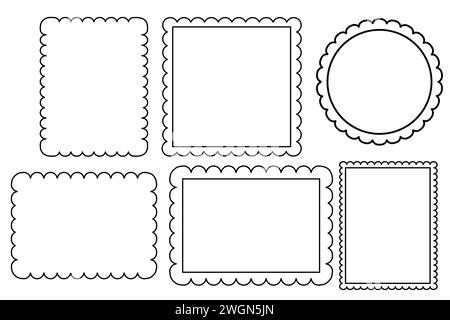 Formes de silhouette de bordure festonnée, bordures ondulées isolées sur fond blanc. Tampon de crête, cadre rectangle. . Illustration vectorielle Illustration de Vecteur