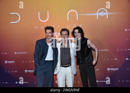 Mexico, Mexique. 05th Feb, 2024. Austin Butler, Josh Brolin et Timothee Chalamet participent à la conférence photo pour « Dune : part Two » à l'hôtel four Seasons à Mexico, Mexique, le 5 février 2024. (Photo de Carlos Tischler/Eyepix Group) crédit : NurPhoto SRL/Alamy Live News Banque D'Images
