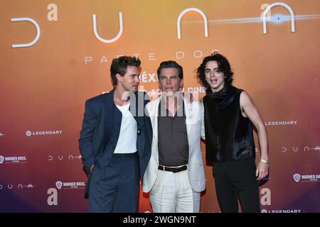 Mexico, Mexique. 05th Feb, 2024. Austin Butler, Josh Brolin et Timothee Chalamet participent à la conférence photo pour « Dune : part Two » à l'hôtel four Seasons à Mexico, Mexique, le 5 février 2024. (Photo de Carlos Tischler/Eyepix Group) crédit : NurPhoto SRL/Alamy Live News Banque D'Images