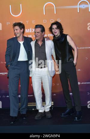 Mexico, Mexique. 05th Feb, 2024. Austin Butler, Josh Brolin et Timothee Chalamet participent à la conférence photo pour « Dune : part Two » à l'hôtel four Seasons à Mexico, Mexique, le 5 février 2024. (Photo de Carlos Tischler/Eyepix Group) crédit : NurPhoto SRL/Alamy Live News Banque D'Images