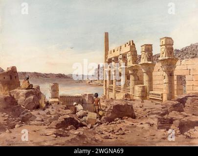 Égypte - vue des ruines du temple à Philae près d'Assouan par Willem de Famars Testas en 1859 Banque D'Images
