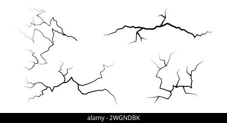 Jeu de fissures. Collection de différents éclairs noirs. Fissure de terre. Mettez l'orage et la foudre. Illustration vectorielle de phénomènes naturels sur Illustration de Vecteur