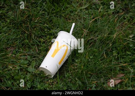 Bedfont, Royaume-Uni. 5 février 2024. Déchets de McDonald's jetés dans Bedfont dans le quartier londonien de Hounslow. Crédit : Maureen McLean/Alamy Banque D'Images