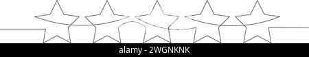 Une ligne continue dessinée de cinq étoiles. Service de notation et examen de haute qualité et commentaires du client en simple Illustration de Vecteur