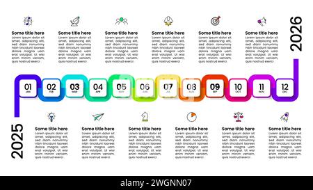 Modèle d'infographie avec icônes et 12 options ou étapes. Calendrier. Peut être utilisé pour la mise en page de flux de travail, le diagramme, la bannière, la conception Web. Illustration vectorielle Illustration de Vecteur