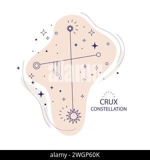 Constellation d'étoiles Crux ou illustration vectorielle Southern Cross dans un style tendance. Conception astronomique magique. Fond boho ésotérique. Pour la bannière astrologie, Illustration de Vecteur