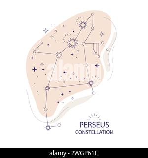 Persée constellation d'étoiles sur fond blanc. Conception mystique magique et ésotérique boho pour la conception de tissu, tarot, astrologie, papier d'emballage. A Illustration de Vecteur