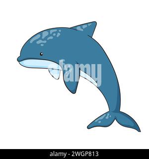 Icône d'animal sous-marin de dauphin dans le dessin animé, style d'art de ligne. Animal aquatique océanique. Design enfantin. Illustration vectorielle isolée sur un fond blanc. Illustration de Vecteur