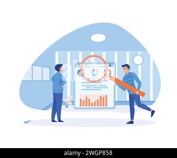 Les gens d'affaires travaillant pour l'analyse des données et la surveillance sur le moniteur de tableau de bord de rapport Web et le concept d'investissement de financement d'entreprise. vecteur plat moderne i Illustration de Vecteur