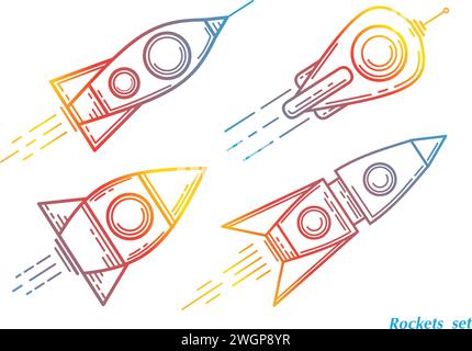 Fusée Seth .fusées multicolores volantes .icônes des fusées spatiales. Illustration de Vecteur