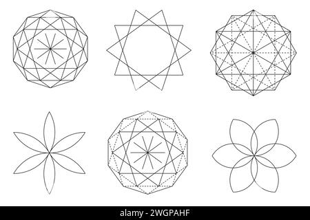 Eléments de conception vectorielle de géométrie sacrée. Alchimie, religion, philosophie, spiritualité, symboles et éléments hipster. Illustration vectorielle Illustration de Vecteur