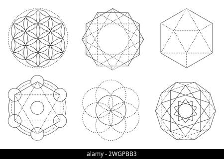 Eléments de conception vectorielle de géométrie sacrée. Alchimie, religion, philosophie, spiritualité, symboles et éléments hipster. Illustration vectorielle Illustration de Vecteur
