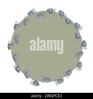 Aquarelle animaux sauvages empreintes de pas autour du cadre vert isolé sur blanc Banque D'Images