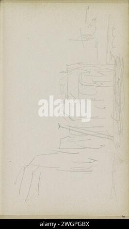 Vue des bâtiments, Adrianus Everssen, c. 1828 - 1897 vue des bâtiments, éventuellement situés sur l'eau. Arrière droit a mill. Page 40 recto d'un carnet de croquis avec 69 feuilles faites dans les environs de Delft, Rotterdam, Oudewater et Harlingen. Document néerlandais. crayon vue sur la ville et paysage avec constructions artificielles. moulin à vent dans le paysage Banque D'Images