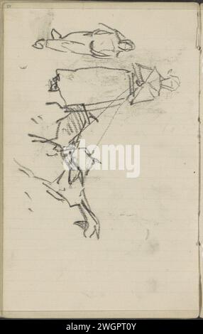 Femme courante avec deux chèvres, 1881 - c. 1885 la femme porte une casquette de fermier et a les chèvres sur une corde. Un enfant marche à côté d'elle. Page 50 d'un carnet de croquis avec 26 feuilles. craie femme adulte. garçon (enfant entre tout-petit et jeune). marcher. chèvre Banque D'Images