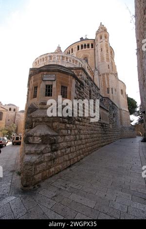 Église de la Dormition, église de Sainte-Marie-Sion debout dans le lieu cru où la Vierge Marie est morte, Mont Sion, Jérusalem, Israël Banque D'Images