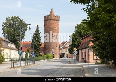 Luckauer Torturm oder Dicker Turm als mittelalterlicher Teil der Stadtbefestigung um Beeskow, Brandenburg, Deutschland *** Luckauer Torturm ou Dicker Banque D'Images