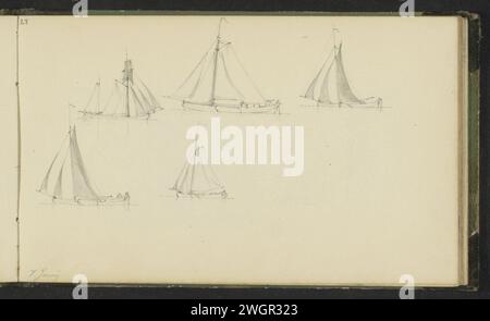 Feuille d'étude avec voiliers et navires, 1843 page 23 recto d'un carnet de croquis avec 40 feuilles. papier. voilier à crayons, voilier Banque D'Images