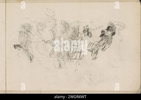 Enfants jouant et un homme sur une banque, 1875 - 1934 Une fille s'accroche et une autre fille saute probablement à la corde. Page 21 du carnet de croquis XLVI avec 32 pages. Paris (éventuellement) j : papier. chalk girl (enfant entre tout-petit et jeune). (bowling a) cerceau. homme adulte (+ assis). banc. jeux de corde à sauter Banque D'Images