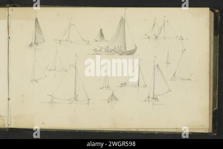 Feuille d'étude avec voiliers, 1843 page 1 recto d'un carnet de croquis avec 40 feuilles. papier. voilier à crayons, voilier Banque D'Images