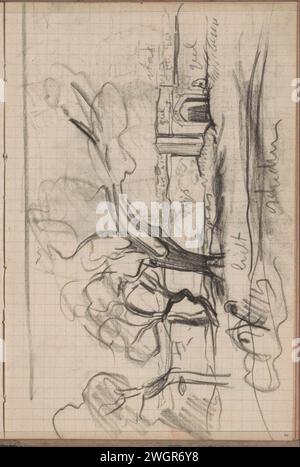 Paysage avec des arbres et une figure à une porte, 1892 en arrière-plan une ville, probablement Constantinople. Page 50 d'un carnet de croquis avec 54 feuilles. Paysages de craie d'Istanbul (+ paysage avec des figures, personnel). vue sur la ville et paysage avec constructions artificielles. arbres. arch, archivolt  architecture Banque D'Images