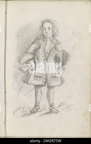 Debout jeune homme, 1710 - 1772 page 42 recto d'un carnet de croquis avec 105 feuilles. papier. figurine debout à la craie Banque D'Images