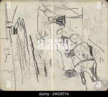 Hommes assis, peut-être sur un quai, George Hendrik Breitner, 1896 page 9 et page 10 d'un carnet de croquis avec 20 magazines. Amsterdam canaux de craie, eaux (en ville). Architecture civique ; édifices ; habitations Amsterdam Banque D'Images