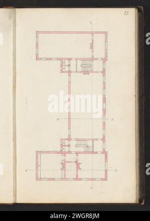 Plan d'étage d'un étage, c. 1864 page 83 tiré d'un carnet de croquis de 164 pages. papier. crayon. encre. aquarelle (peinture) stylo / pinceau plan  architecture Banque D'Images