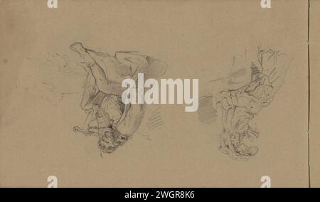 Femme de lecture et un violoniste, c. 1840 - c. 1860 feuille 35 verso d'un carnet de croquis avec 38 feuilles. Papier Low Countries. lecture au crayon. violon, violon Banque D'Images