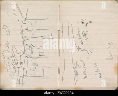 Vue du Lauriergracht à Amsterdam, George Hendrik Breitner, 1896 - 1901 Lauriergracht 7 et plus. Peut-être vu du pont 112 dans le Prinsengracht à Lijnbaansgracht. En outre, une étude d'un visage. Page 21 et page 22 d'un carnet de croquis de 37 feuilles. Craie d'Amsterdam. canaux de crayons, eaux (en ville). architecture civique ; édifices ; habitations. Face Lauriergracht Banque D'Images