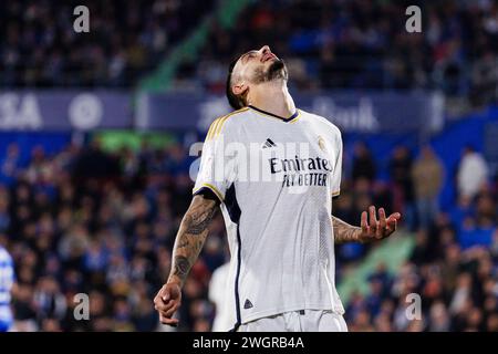 Getafe, Espagne. 1er février 2024. Getafe, Espagne, 01 février 2024 : Joselu Sanmartín du Real Madrid réagit lors du match de football de la Liga entre Getafe CF et Real Madrid au Getafe Coliseum de Getafe, Espagne (Maria de Gracia Jiménez/SPP) crédit : SPP Sport Press photo. /Alamy Live News Banque D'Images