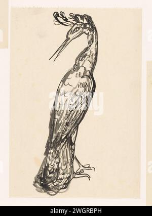 Héron avec la tête tournée en arrière, Leo Gestel, 1891 - 1941 pinceau à papier à dessin oiseaux rivaux et échassiers : heron Banque D'Images