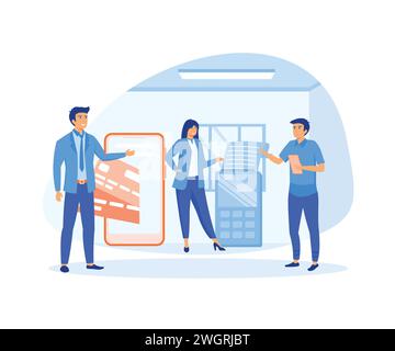 Concept de paiement en ligne et mobile. POS terminal confirme le paiement à l'aide d'un smartphone, paiement mobile, banque en ligne. illustration moderne vectorielle plate Illustration de Vecteur