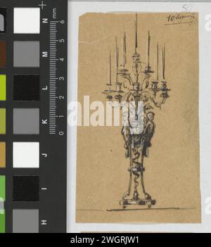 Dessin pour un Kandelaber, c. 1864 - c. 1894 Paris papier calque. peinture de pont. encre. Stylo crayon / pinceau lustre, un chandelier Banque D'Images