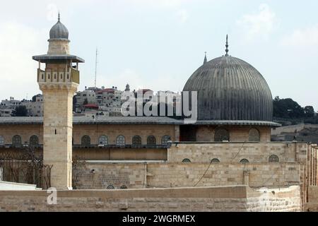 La mosquée Al-Aqsa, un lieu Saint musulman situé sur le Mont du Temple à Jérusalem, en Israël Banque D'Images