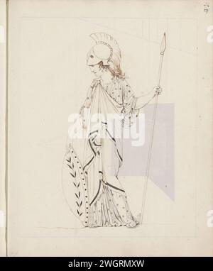 Pallas Athena en wapenrusting, 1819 Pallas Athena se tient debout et porte un casque, un bouclier et une lance. Probablement signé selon un exemple classique. Page 27 recto d'un carnet de croquis avec 94 feuilles. papier. crayon. Encre stylo / pinceau (histoire de) Minerva (Pallas, Athena) Banque D'Images