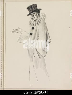 Pierrot avec la main tendue, c. 1917 - c. 1919 page 6 d'un carnet de croquis avec 28 feuilles. papier. Types de craie dans 'commedia dell'Arte' : Pierrot. postures et gestes des bras et des mains Banque D'Images