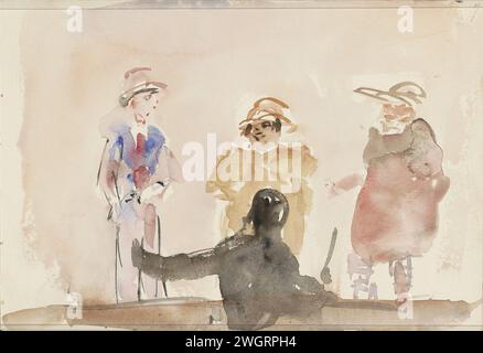 Trois artistes sur scène, 1875 - 1934 à l'avant du chef d'orchestre dans la poubelle de l'orchestre. Page 7 recto du carnet de croquis XXVIII avec 17 feuilles. Le journal de la Haye. théâtre à l'aquarelle (peinture), représentation théâtrale. chef d'orchestre  musique Banque D'Images