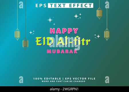 Texte de luxe Eid Al fitr avec effet or 3d lettre style de texte modifiable Illustration de Vecteur