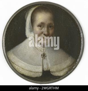 Portrait d'une femme de cinquante ans, 1650 miniature (peinture). Coin Portrait d'une femme de cinquante ans. Buste, légèrement vers la droite. Avec SK-A-4337 peint à l'intérieur d'une vallée de vis argentée de 1607. Fait partie de la collection de portraits miniatures. argent (métal). Peinture à l'huile (peinture) personnes historiques non connues par leur nom - BB - femme Banque D'Images